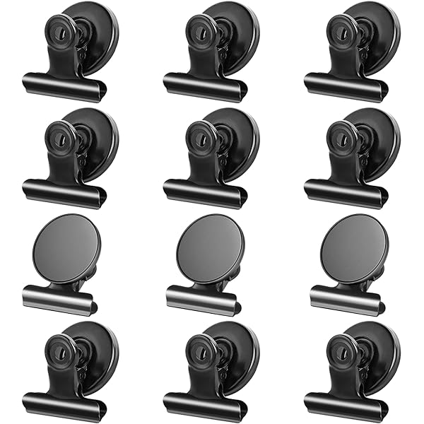 Grtard 12 Pack Magnetic Clips, Fridge Magnets Refrigerator Magnets, Strong Magnetic Clips Heavy Duty, Whiteboard Magnet Clip for Home, Kitchen, Office, School, Locker Decor, Photo Display (Black)