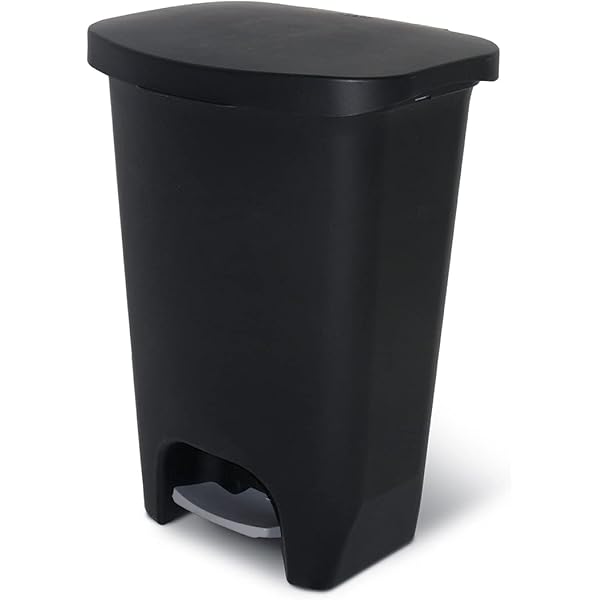 Glad 13 Gallon Trash Can | Plastic Kitchen Waste Bin with Odor Protection of Lid | Hands Free with Step On Foot Pedal and Garbage Bag Rings, Black