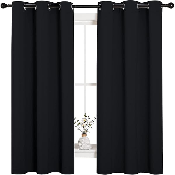 NICETOWN Pitch Black Solid Thermal Insulated Grommet Blackout Curtains/Drapes for Bedroom Window (2 Panels, 42 inches Wide by 63 inches Long, Black)