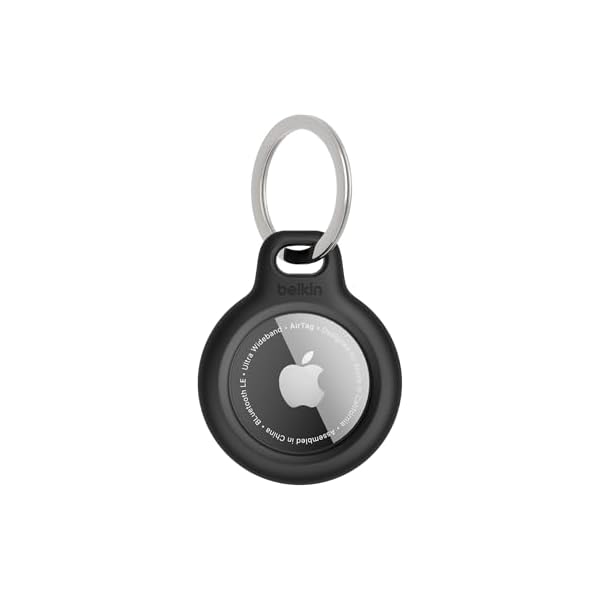 Belkin Apple AirTag Secure Holder with Key Ring - Durable, Scratch-Resistant Case with Open Face & Raised Edges - Protective AirTag Keychain Accessory for Keys, Pets, Luggage, & More - Black