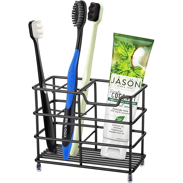 Urbanstrive 304 Stainless Steel Bathroom Toothbrush Holder Toothpaste Holder Stand Bathroom Accessories Organizer (Black, Small)