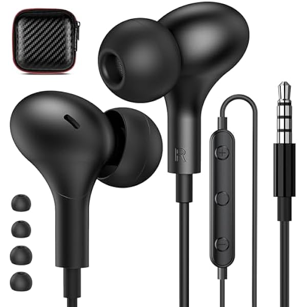 APETOO Wired Earbuds in-Ear Headphones for Mackbook/Laptop, Noise Isolation Small Earphones Corded 3.5mm Jack Plug-in Ear Buds Mic Volume Control for iPhone/Samsung/Android/Gaming Console/Kid/School