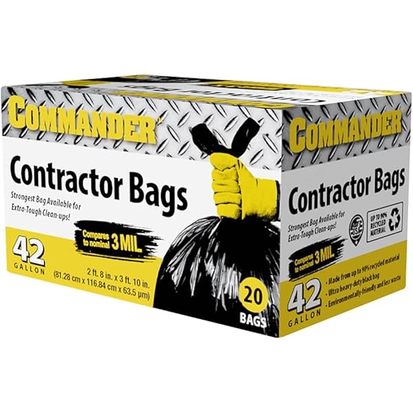 Commander 42 Gallon 2.5 MIL Black Heavy Duty Garbage Trash Bags - 32" x 46" - Pack of 20 - For Contractor, Industrial, Institutional, & Commercial