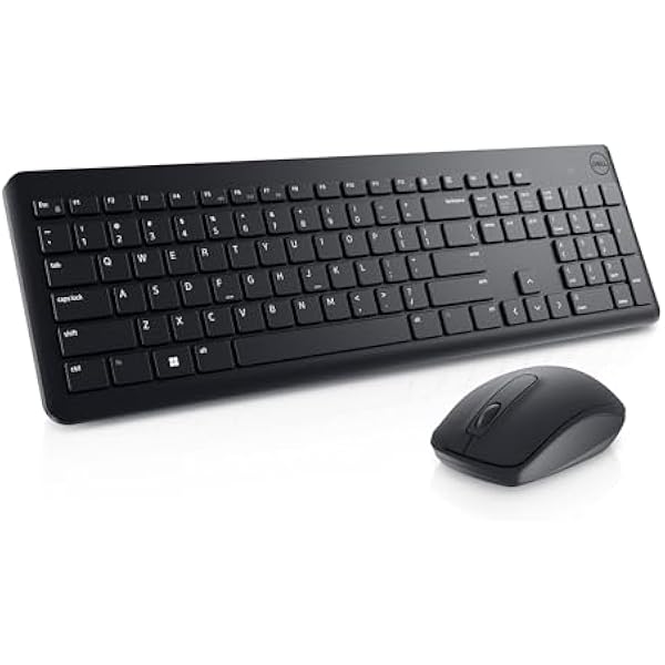 Dell Wireless Keyboard and Mouse - KM3322W, Wireless - 2.4GHz, Optical LED Sensor, Mechanical Scroll, Anti-Fade Plunger Keys, 6 Multimedia Keys, Tilt Leg - Black