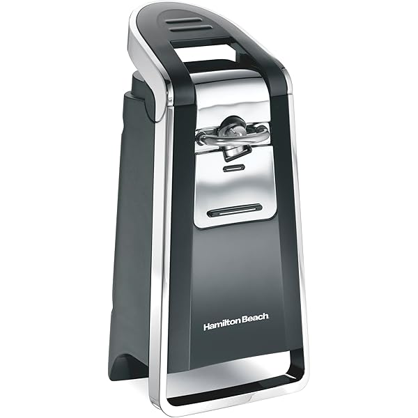 Hamilton Beach Smooth Touch Electric Automatic Can Opener with Easy Push Down Lever, Eliminates Sharp Edges, Opens All Standard-Size and Pop-Top Cans, Extra Tall, Black and Chrome (76606AG)