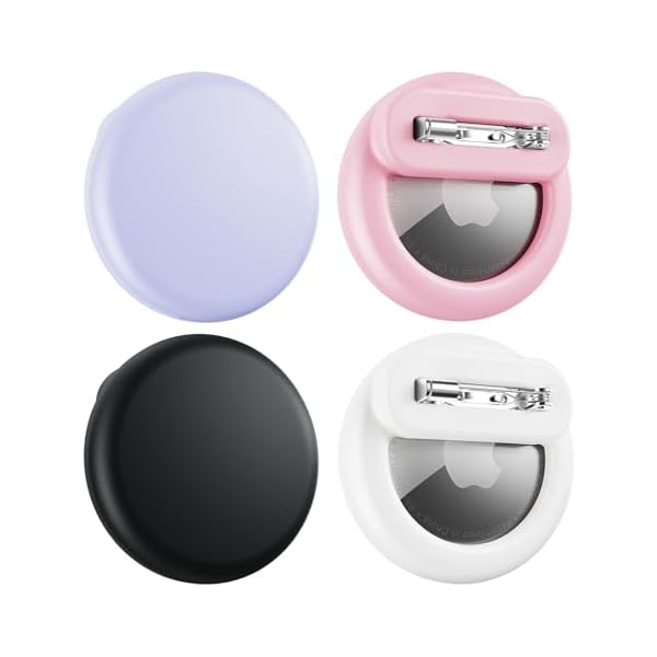 Compatible for Air Tags-4 Pack Apple Kids Hidden, Airtag Holder for Kid, AirTag Hidden Kids Holder with Invisible Pin, Anti Lost, for Children, Elderly, Luggage, Clothing (Black White Pink Purple)