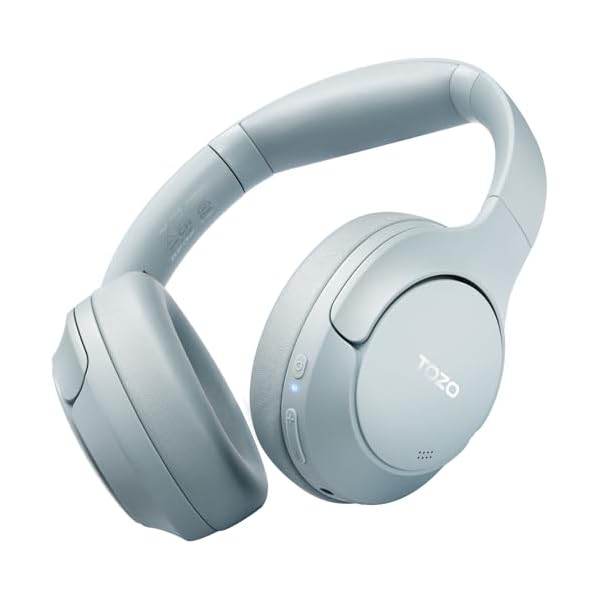 TOZO HT2 Hybrid Active Noise Cancelling Headphones, Wireless Over Ear Bluetooth Headset, 60H Playtime, Hi-Res Audio Custom EQ via App Deep Bass Comfort Fit Ear Cups, for Home Office Travel Blue