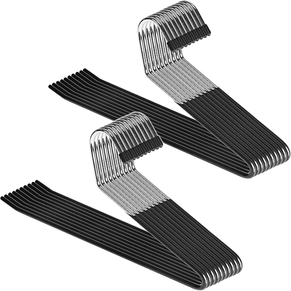 Zober Pants Hangers Non Slip - 20 Pack Open Ended Pants and Jean Hangers for Closet - Space Saving Clothes Hanger - Strong, Durable, Metal Pant Hangers (Black)
