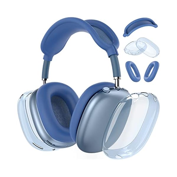 Silicone Case Cover for AirPods Max Headphones, Clear Soft TPU Ear Cups Cover/Ear Pad Case Cover/Headband Cover for AirPods Max (2024/2020), Transparent Accessories for Apple AirPods Max (USB-C), Blue