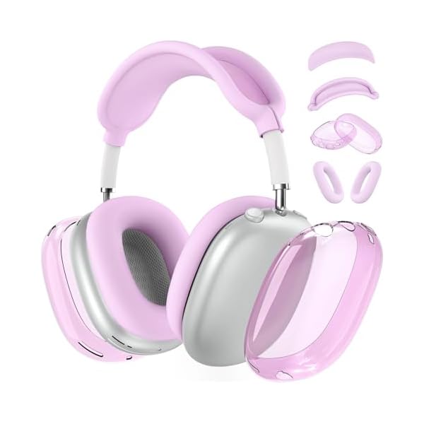 [4 in 1] Silicone Case Cover for AirPods Max Headphones, Clear Soft TPU Ear Cups Cover/Ear Pad Case/Headband Covers for AirPods Max (2024/2020), Transparent Accessories for AirPod Max (USB-C), Purple