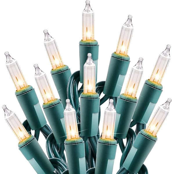 Clear Christmas String Lights 100 Count 25 Feet Incandescent Bulb Mini Lights for Indoor Xmas Tree Garland Birthday Wedding Party Festival Decoration, Green Wire