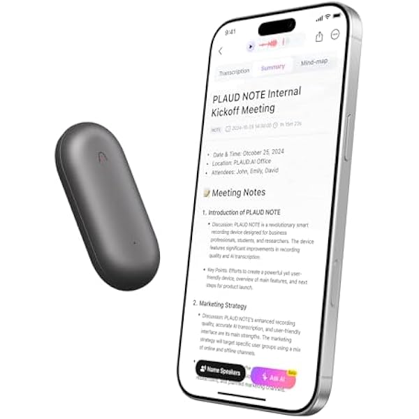 PLAUD NotePin AI Voice Recorder w/App Control, AI Notetaker w/Transcribe & Summary, Supppots 112 Languages, 64GB Memory, Audio Recorder for Lectures & Meetings, Gray