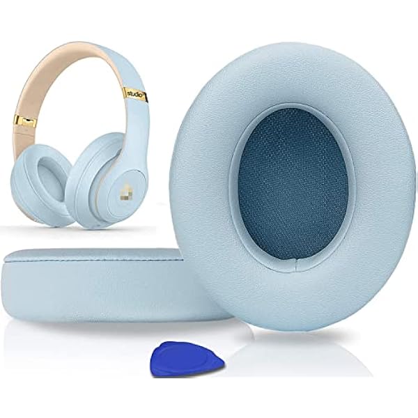 SoloWIT Replacement Ear Pads Cushions for Beats Studio 2 & Studio 3 Wired & Wireless Headphones, Earpads with Soft Protein Leather, Noise Isolation Memory Foam, Added Thickness - Crystal Blue