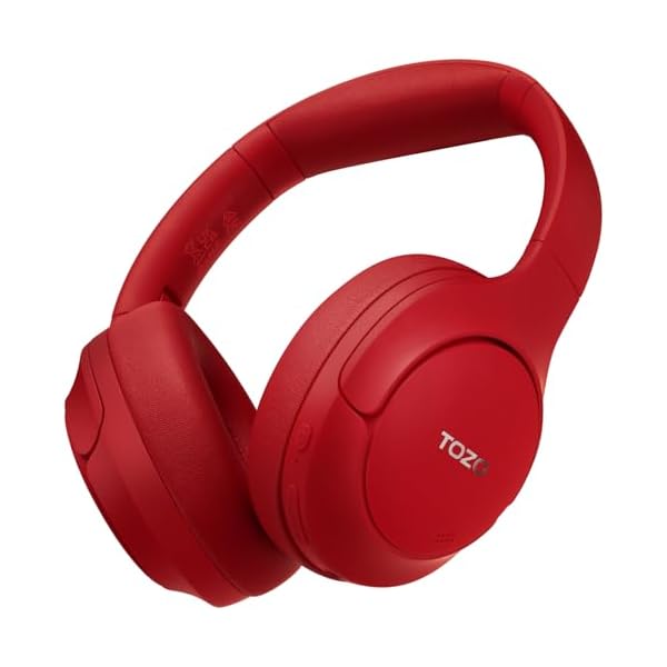 TOZO HT2 Hybrid Active Noise Cancelling Headphones, Wireless Over Ear Bluetooth Headset, 60H Playtime, Hi-Res Audio Custom EQ via App Deep Bass Comfort Fit Ear Cups, for Home Office Travel Dark Red