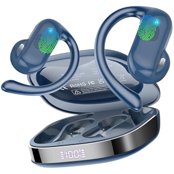 Open Ear Earbuds, Bluetooth 5.4 Wireless Earbuds with Ear Hooks, 32H HiFi Stereo Open Ear Headphones with Clear Calls, IPX7 Lightweight Air Conduction Headphones for Workouts and Running, Deep Blue