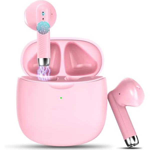 Wireless Earbuds, Bluetooth 5.4 Earbuds Stereo Bass, Bluetooth Headphones in Ear Noise Cancelling Mic, Earphones IP7 Waterproof Sports, 32H Playtime USB C Charging Case Pink Ear Buds for Android iOS