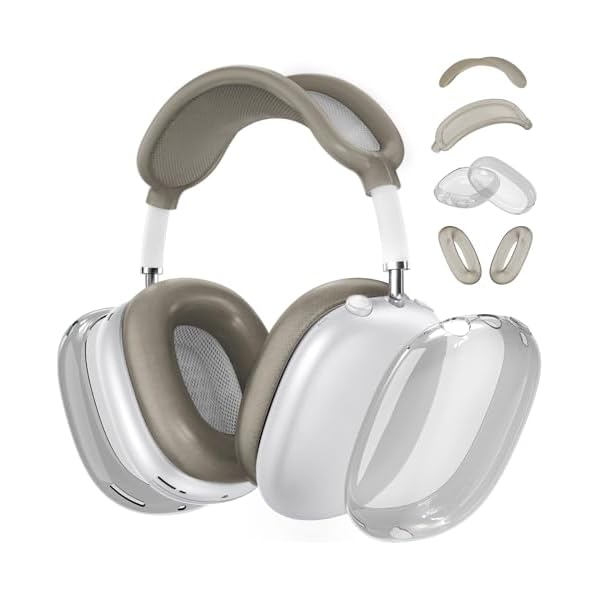 [4 in 1] Silicone Case Cover for AirPods Max Headphones,Clear Soft TPU Ear Cups Cover/Ear Pad Case/Headband Cover for AirPods Max (2024/2020),Transparent Accessories for AirPod Max (USB-C),Foggy Black