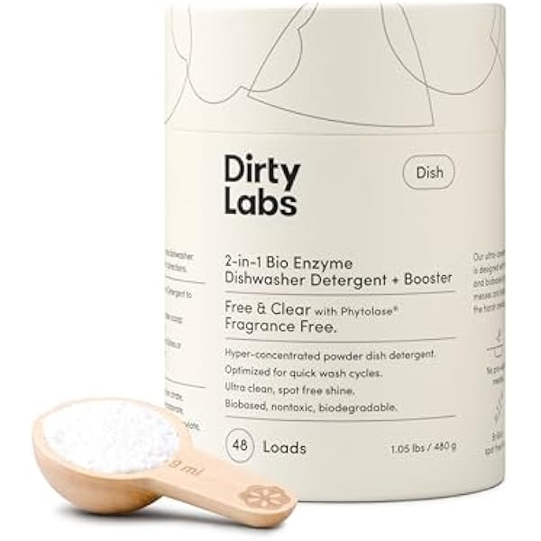 Dirty Labs | Dishwasher Detergent and Booster | Scent Free | 48 Loads (1 lb) | Ultra Clean, Spot Free, Quick Wash Optimized | Hyper Concentrated