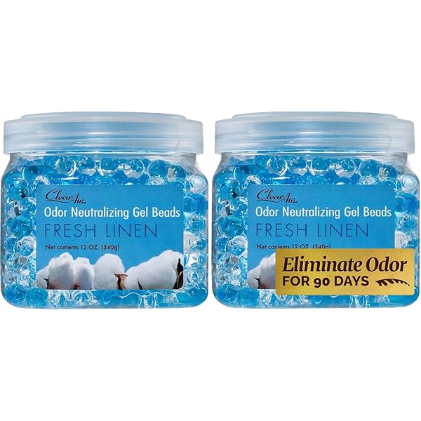 Clear Air Odor Eliminator Gel Beads - 12 oz, Pack of 2 - Air Freshener Made with Essential Oils - Eliminates Odors in Bathrooms, Cars, Boats, RVs & Pet Areas - Fresh Linen Scent