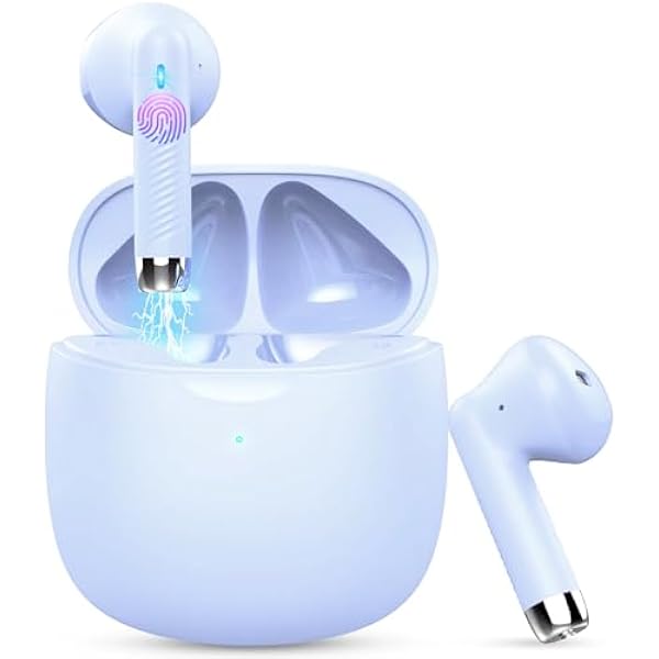 Wireless Earbuds, Bluetooth 5.4 Earbuds Stereo Bass, Bluetooth Headphones in Ear Noise Cancelling Mic, Earphones IP7 Waterproof Sports, 32H Playtime USB C Charging Case Purple Ear Buds for Android iOS