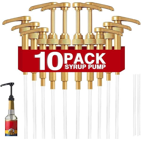 10 Pcs Gold Coffee Syrup Pump, Compatible with 25.4 Oz/750ml Bottles, Syrup Dispenser Pumps Great for Home & Coffee Bar Drinking Mixes, Tea, Beverage, Cocktails