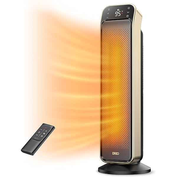 Dreo Space Heater Indoor, 25" 11.5ft/s Fast Portable Room Heater with Remote and Thermostat, 3 Modes, Overheating & Tip-Over Protection, Electric Heaters for Indoor Use Large Room, Bedroom, Gold
