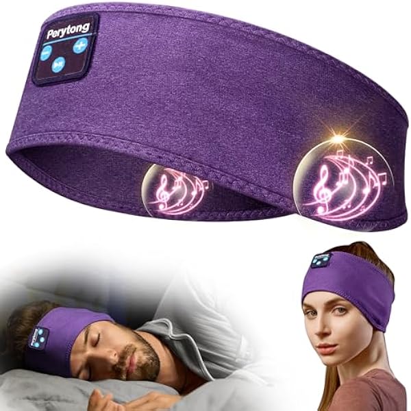 Perytong Sleep Headphones Bluetooth Headband - Yoga, Unisex, with Immersive Stereo Sound, 10 Hours Battery, Comfy Headband Material