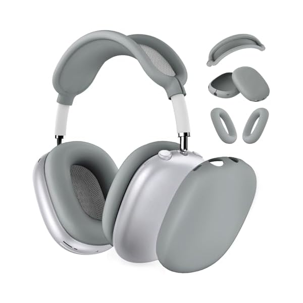 Silicone Case Cover for AirPods Max Headphones, Ear Pad Case Cover/Ear Cups Cover/Headband Cover for AirPods Max (USB-C/Lightning)(2024/2020),Accessories Silicone Protector for Apple AirPod Max, Gray