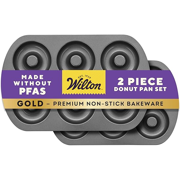 Wilton Gold Non-Stick 2 Piece Donut Pan Set, Stainless Steel Bakeware, Made without PFAS, Packaging May Vary