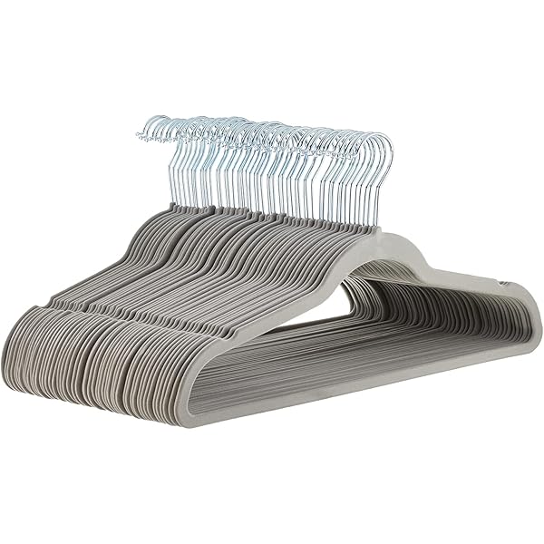 Amazon Basics Slim, Velvet, Non-Slip Suit Clothes Hangers, Gray/Silver - Pack of 50