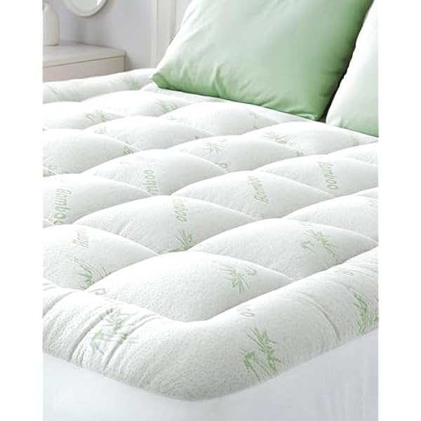 Ultra Soft Queen Size Mattress Topper - Viscose Made from Bamboo Pillow Top Mattress Pad for Back Pain Relief - Naturally Cooling for Hot Sleepers, Green
