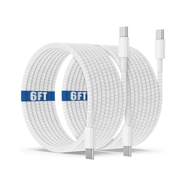 USB C to C Charging Cable 6ft, 60W Fast Type C to C Charger Cord Long for Apple iPhone 17 Pro Max/17 Air/16 Pro Max/15 Plus, MacBook Pro 2021/2020/2019,iPad 12.9/11 inch/Mini/Air 5/4,Samsung Galaxy