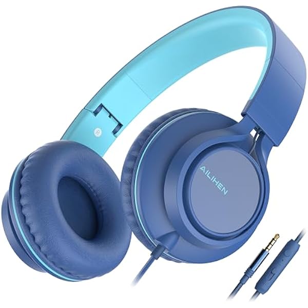 AILIHEN C8 Headphones Wired, On-Ear Headphones with Microphone and Volume Control, Corded 3.5mm Headset for Boys Girl School Smartphones Chromebook Laptop Computer Tablets Airplane Travel (Indigo)