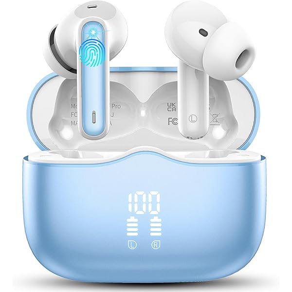 Wireless Earbuds, Bluetooth 5.4 Headphones in Ear with 4 ENC Noise Cancelling Mic, New Wireless Earphones HiFi Stereo Deep Bass 40H Playtime, In-Ear Bluetooth Earbuds LED Display IP7, USB-C, Lake Blue