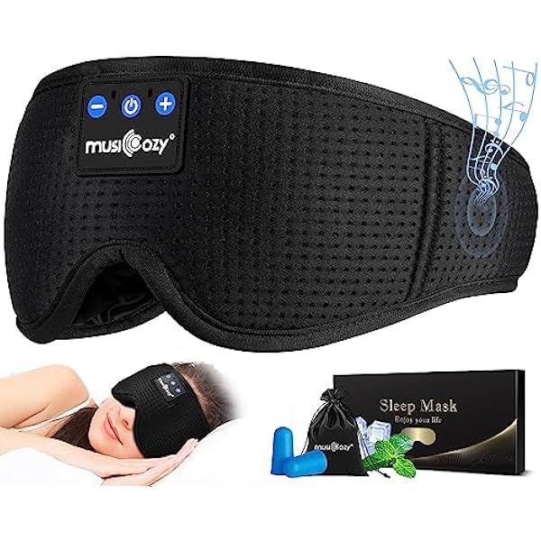 MUSICOZY Sleep Headphones Masks, Headphones Masks for Sleeping Wireless Music Mask, Bluetooth Sleep Eye Mask for Sleeping for Side Sleepers Men Women with Speakers Cool Tech Gadgets Gifts