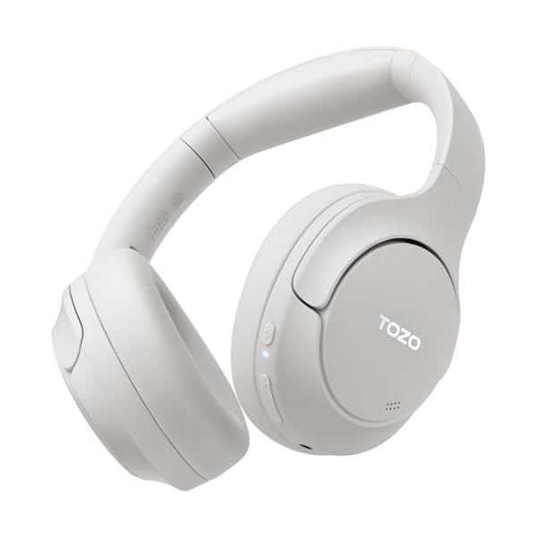 TOZO HT2 Hybrid Active Noise Cancelling Headphones, Wireless Over Ear Bluetooth Headset, 60H Playtime, Hi-Res Audio Custom EQ via App Deep Bass Comfort Fit Ear Cups, for Home Office Travel White