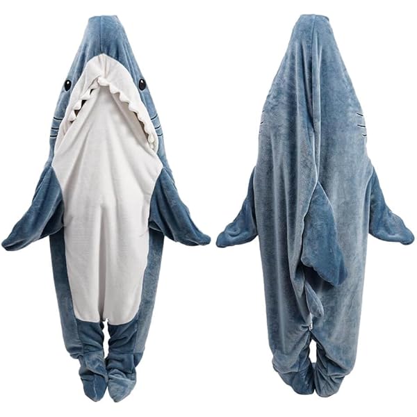 Shark Blanket Hoodie Onesie for Adult & Kid, Wearable Shark Sleeping Bag, Soft Cozy Onesie Costume