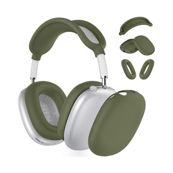 Silicone Case Cover for AirPods Max Headphones, Ear Pad Case Cover/Ear Cups Cover/Headband Cover for AirPods Max (USB-C/Lightning)(2024/2020),Silicone Accessories for Apple AirPods Max, Military Green
