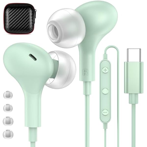 APETOO USB C Headphones for iPhone 17 16 15 Plus iPad 10th Wired Earbuds for Samsung S24 S23 S22 S21 S20 Magnetic Noise Canceling in-Ear Type C Earphones with Mic Volume Control for Pixel 9 8 7, Mint
