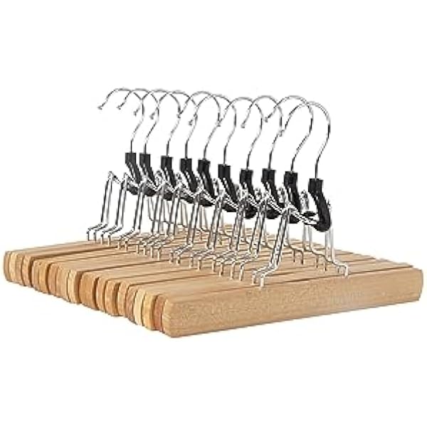 Amazon Basics Sturdy Wooden Pants Hangers - Natural, 10-Pack