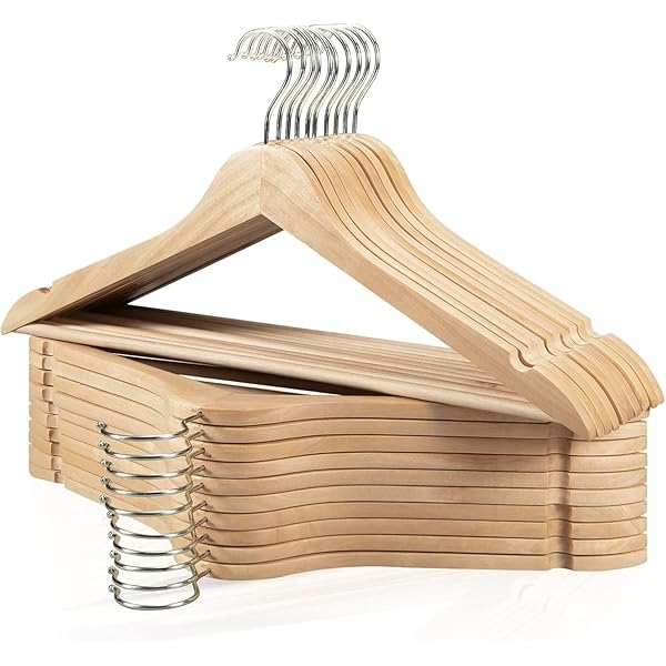 Wooden Hangers 20 Pack, Durable Wood Hangers with 360° Swivel Hook & Notches, Slim Coat Hanger Wooden for Closet, Natural