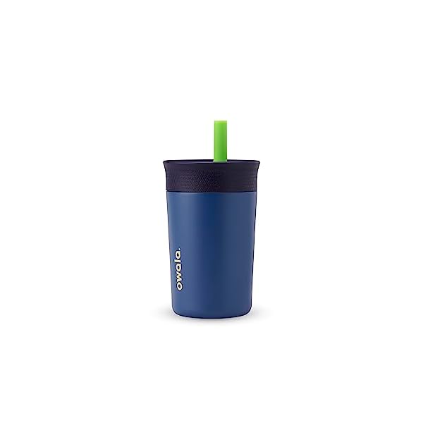 Owala Kids Insulation Stainless Steel Tumbler with Spill Resistant Flexible Straw, Easy to Clean, Kids Water Bottle, Great for Travel, Dishwasher Safe, 12 Oz, Navy and Blue (Home Base)