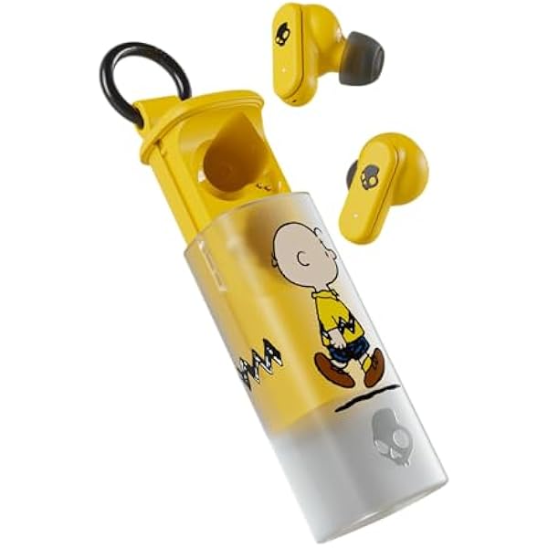 Skullcandy Dime Evo Wireless Earbuds, Bluetooth Headphones, Noise Isolating Fit, Up to 36 Hours Battery, Microphone for iPhone Android, Easy Carry with Clip-Anywhere Case - Peanuts Charlie Brown