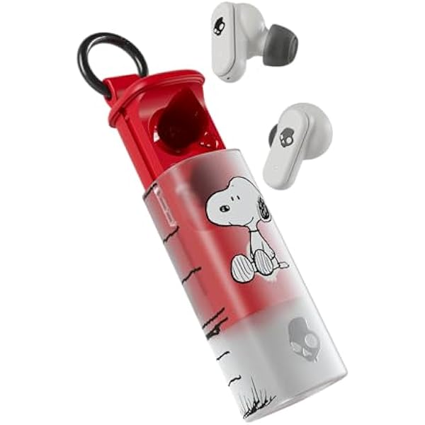 Skullcandy Dime Evo Wireless Earbuds, Bluetooth Headphones, Noise Isolating Fit, Up to 36 Hours Battery, Microphone for iPhone Android, Easy Carry with Clip-Anywhere Case - Peanuts Snoopy