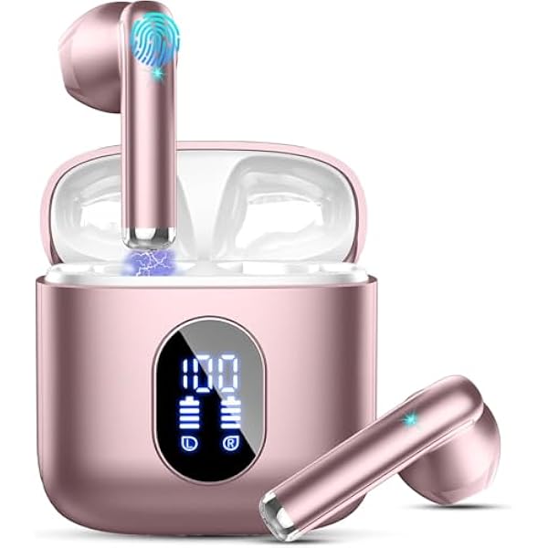 Wireless Earbuds, Bluetooth Headphones V5.4 Stereo Bass Ear Buds with ENC Noise Cancelling Mics,30H Bluetooth Earbuds with LED Display Charging Case, IP7 Waterproof Earphones for Android iOS【Mini】