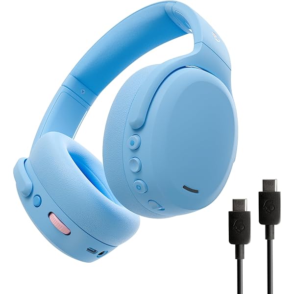 Skullcandy Crusher ANC 2 Wireless Over-Ear Bluetooth Headphones with Extra USB-C Charging Cable, Multi-Sensory Bass, Active Noise Cancelling, 60 Hours Battery, Microphone iPhone Android - Preppy Blue