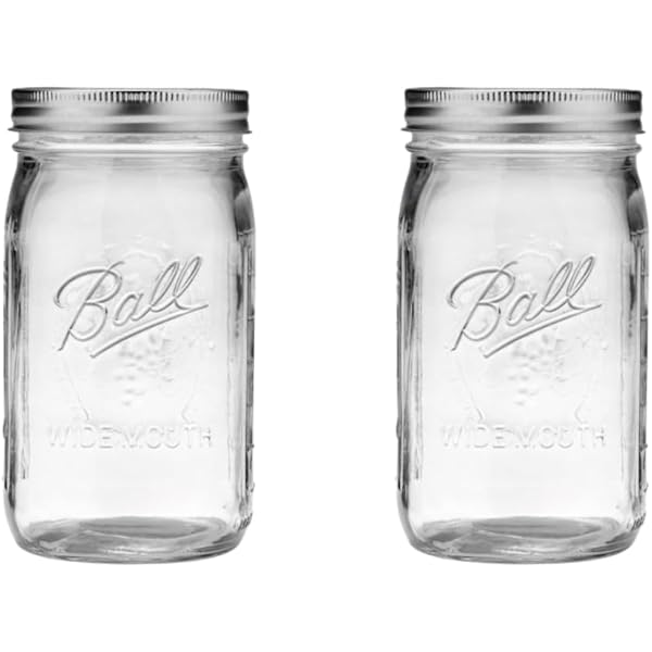 Ball Wide Mouth Glass Mason Jars with Lids and Bands, Used for Canning, Pickling, Juice, Jam, Jelly, Quart Size 32 Ounce (Pack of 2)