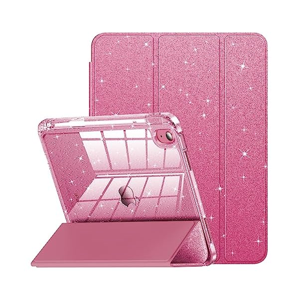 INFILAND Compatible with iPad A16 11th Generation 11 Inch 2025 Case, iPad Case 10th Generation 10.9 Inch, Glitter Cover with Sparkly Clear Back, Pencil Holder, for Kids Girls (Rose Pink)