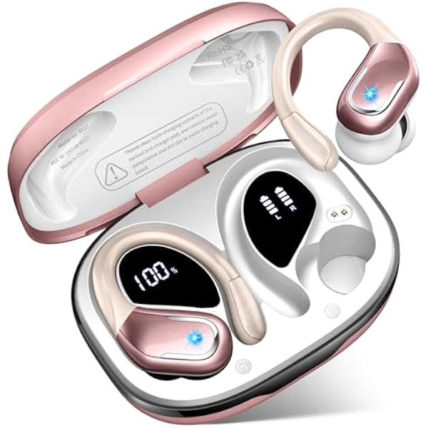 Wireless Earbud, Bluetooth 5.4 Headphones IP7 Waterproof for Sport, 75H Running Wireless Earphones with ENC Noise Canceling Mic, Deep Bass Over Ear bud with Earhooks for Android/iOS, Workout, Wine Red