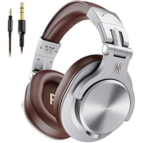 OneOdio A71 Hi-Res Studio Recording Headphones - Wired Over Ear Headphones with SharePort, Monitoring Mixing Foldable Headset with Stereo Sound, 3.5/6.35MM Jack for PC Computer DJ Guitar-Silver